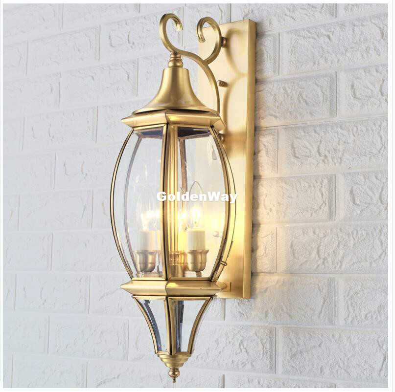 Outdoor Lighting Brass - ทองเหลืองโบราณโคมไฟติดผนังกลางแจ้ง/ในร่ม LED Design Glass Shade Design