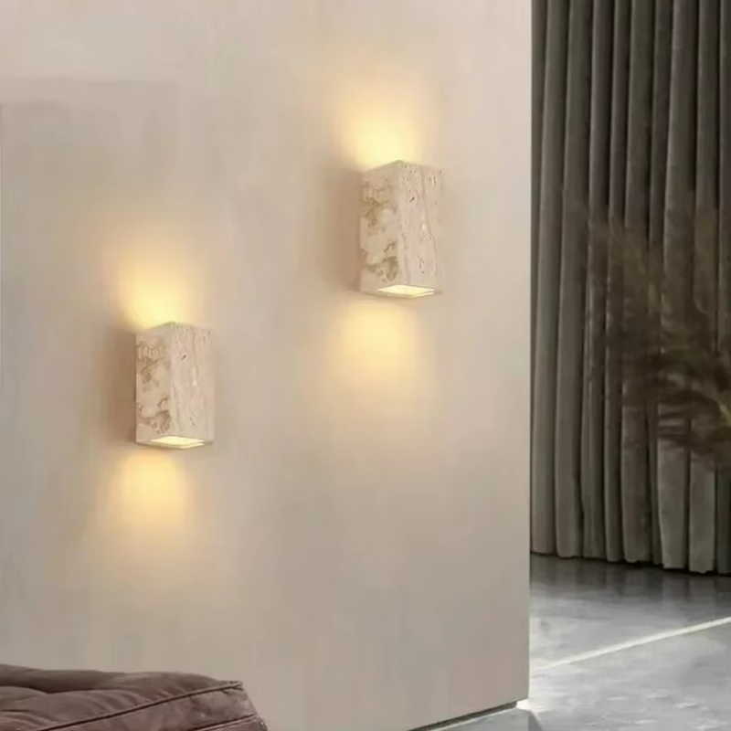 Outdoor Lighting For Front Of House - สีเหลือง Travertine หินโคมไฟติดผนังสําหรับ Shop ร้านอาหาร Cafe