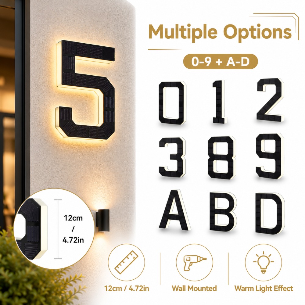 Outdoor Lighting For Front Of House - ป้ายเลขที่บ้าน LED พลังงานแสงอาทิตย์ กันน้ำ พร้อมเซ็นเซอร์แสง สำหรับติดตั้งภายนอก