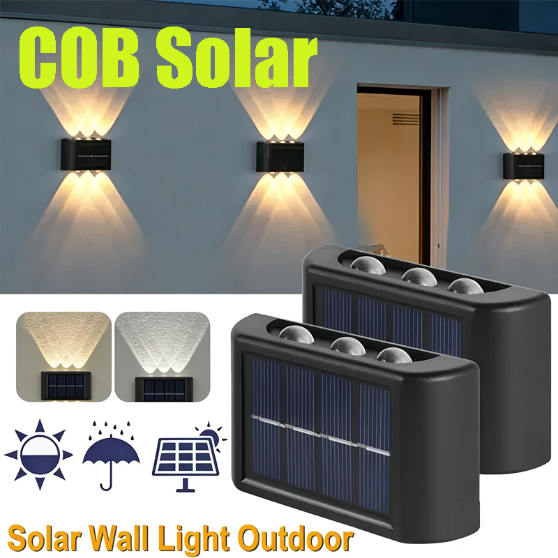 Outdoor Lighting Landscape - โคมไฟติดผนังพลังงานแสงอาทิตย์ COB กันน้ำสำหรับภายนอกอาคาร ไฟส่องขึ้นลงพร้อมเลนส์นูน สำหรับสวน ถนน