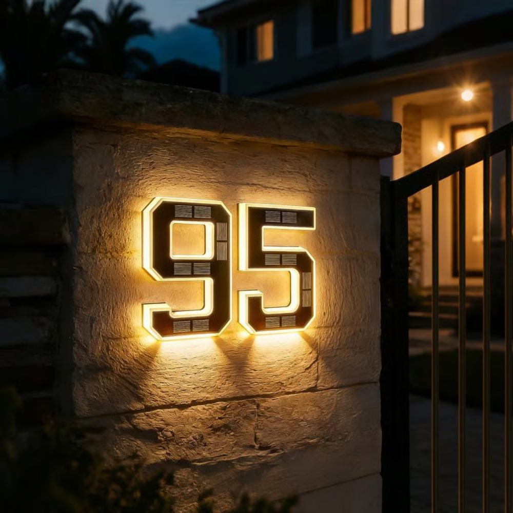 Outdoor Lighting For Front Of House - ป้ายเลขที่บ้านพลังงานแสงอาทิตย์แบบใหม่ ไฟ LED แสดงเลขที่บ้าน กันน้ำ พร้อมเซ็นเซอร์อัตโนมัติ