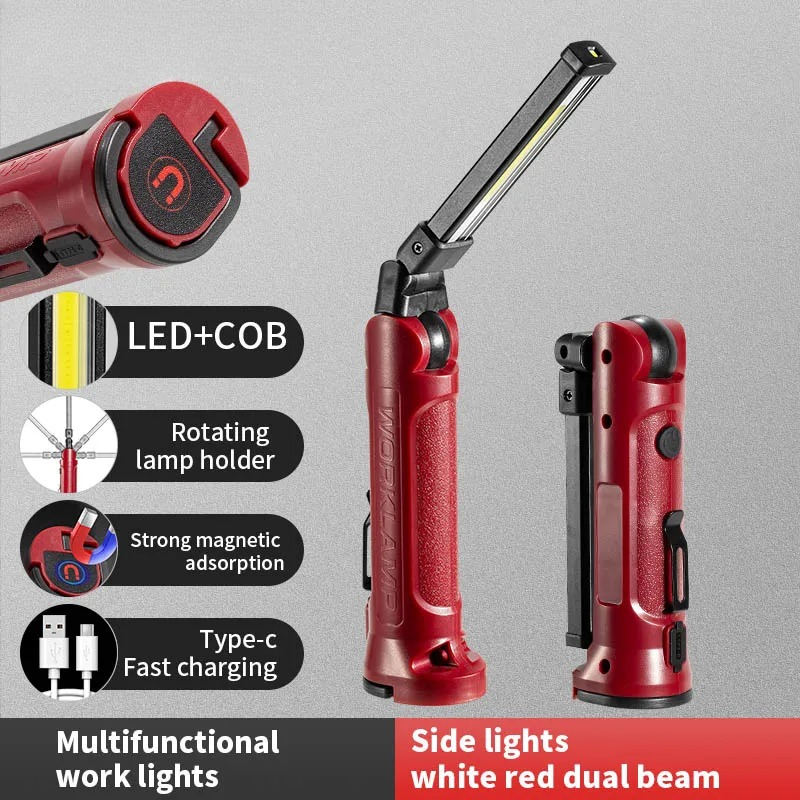 Outdoor Lighting Landscape - COB LED ไฟทำงานแบบชาร์จไฟได้ไฟฉายพับได้กลางแจ้งแคมป์ปิ้งซ่อมรถยนต์โคมไฟแบบพกพาพร้อมตะขอแขวนแม่เหล็ก