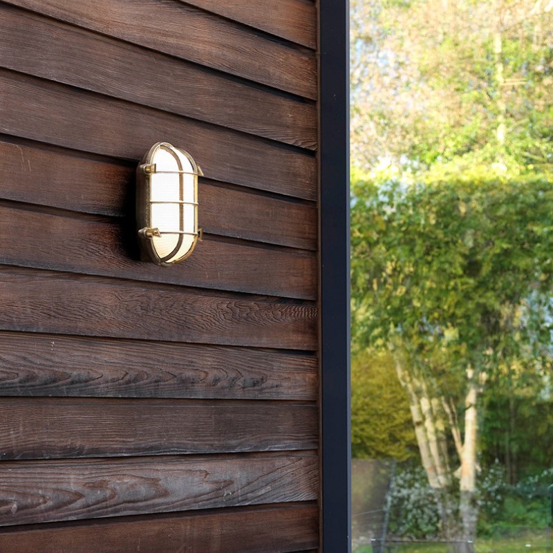 Outdoor Lighting Brass - โคมไฟติดผนังทองเหลืองแบบมินิมอล กระจก กันน้ำ สำหรับภายนอกอาคาร สไตล์ลอฟท์ อินดัสเทรียล