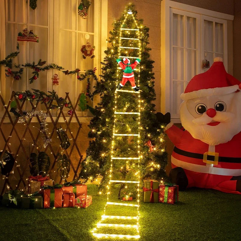 Outdoor Lighting Decoration - ไฟคริสต์มาส LED สายไฟตกแต่งบันไดพร้อมซานตาคลอส สำหรับตกแต่งภายในและภายนอก หน้าต่าง สวน