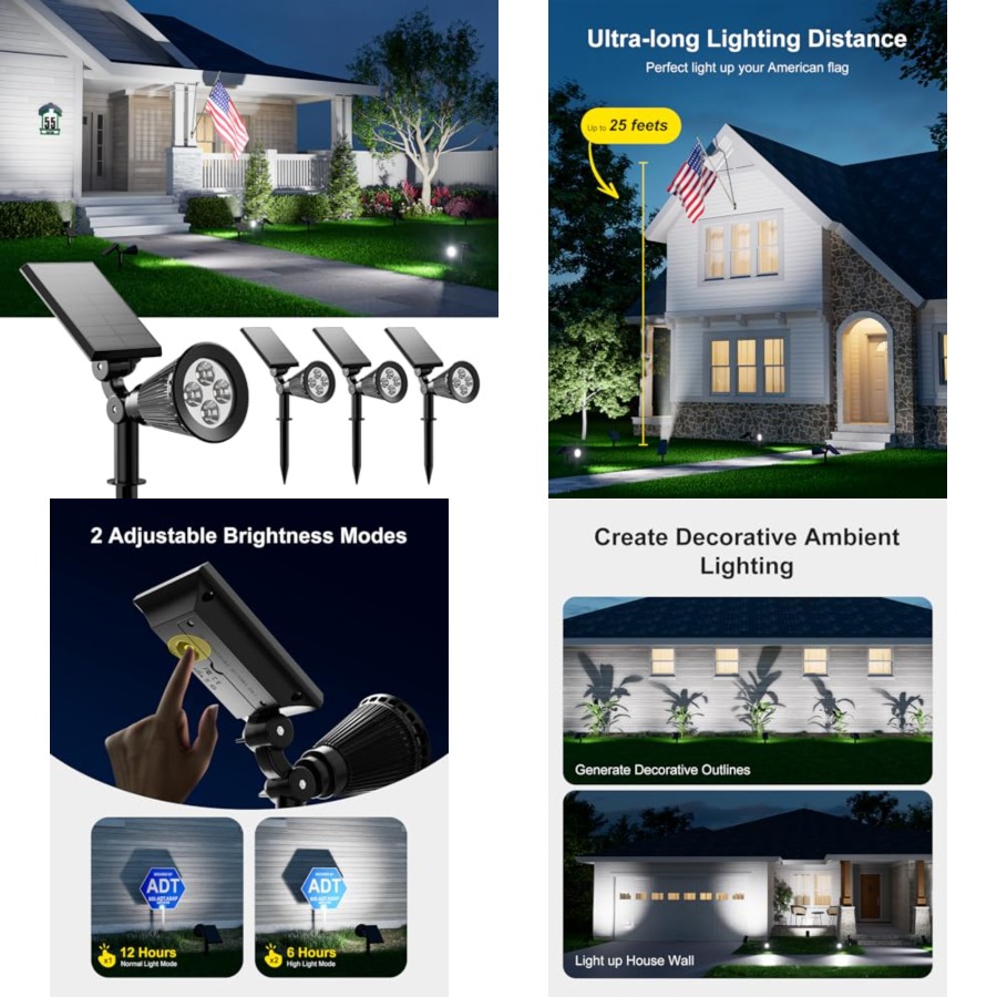Outdoor Lighting Landscape - ไฟสปอร์ตไลท์พลังงานแสงอาทิตย์สำหรับภายนอกอาคาร กันน้ำ สำหรับต้นไม้ รูปปั้น ดอกไม้ กระถางต้นไม้