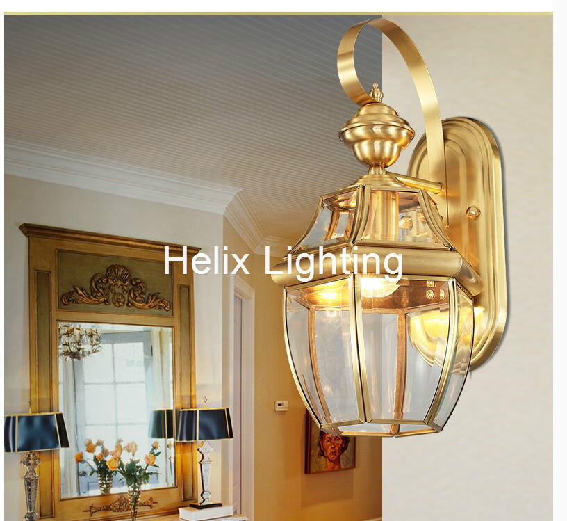 Outdoor Lighting Brass - จัดส่งฟรีทองเหลืองโบราณโคมไฟติดผนังกลางแจ้งออกแบบคริสตัลผนังเชิงเทียนทองเหลืองสีโคมไฟติดผนังโคมไฟผนังวงเล็บแสง