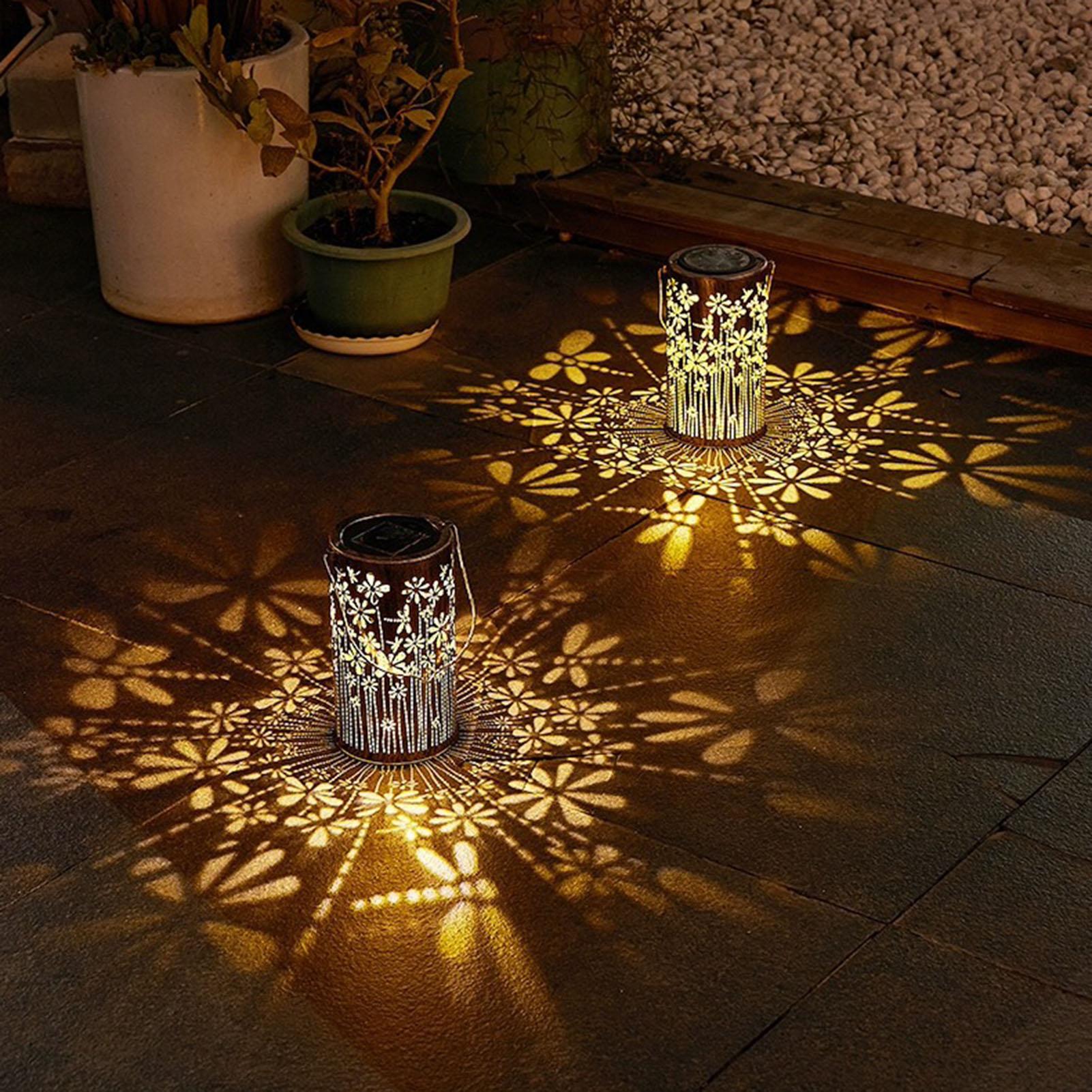 Outdoor Lighting Landscape - โคมไฟพลังงานแสงอาทิตย์ โคมไฟดอกไม้โลหะหลากสี ไฟพลังงานแสงอาทิตย์สำหรับทางเดินกลางแจ้ง สำหรับสนามหญ้า ทางเดินภายนอก ภูมิทัศน์
