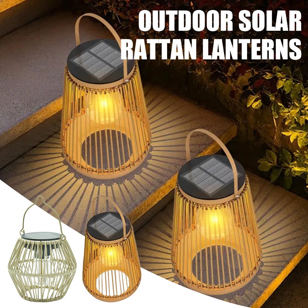 Outdoor Lighting Decoration - โคมไฟโซลาร์หวายกันน้ำ IP65 สำหรับแขวนหรือวางบนโต๊ะ ตกแต่งภายนอกบ้าน เหมาะสำหรับสวนหลังบ้าน ลานบ้าน