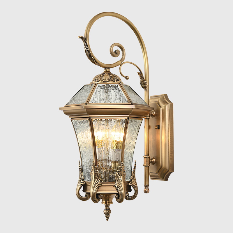 Outdoor Lighting Brass - โคมไฟติดผนังทองเหลืองสไตล์ชนบท ดีไซน์สี่เหลี่ยมแบบเรโทร ไฟ LED สำหรับโรงแรม บ้าน