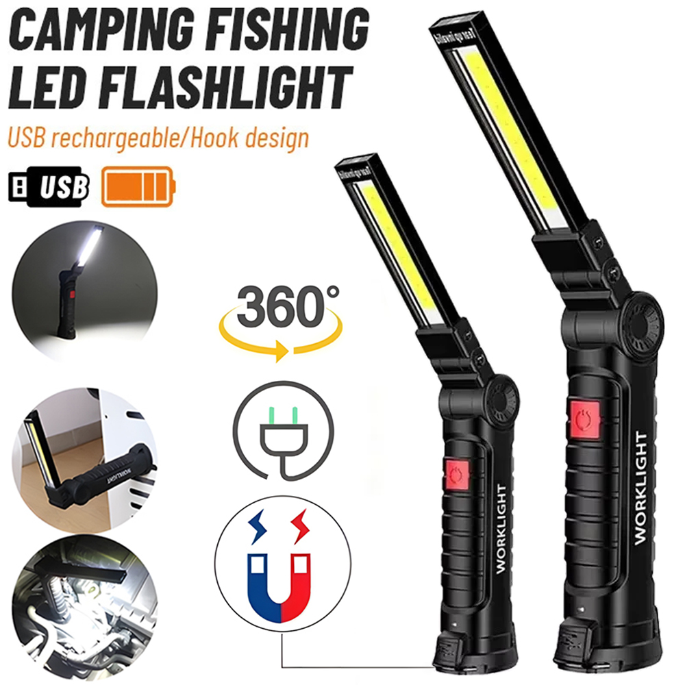 Outdoor Lighting Landscape - ไฟฉาย LED COB แบบชาร์จไฟได้ผ่าน USB พร้อมแม่เหล็กและตะขอ