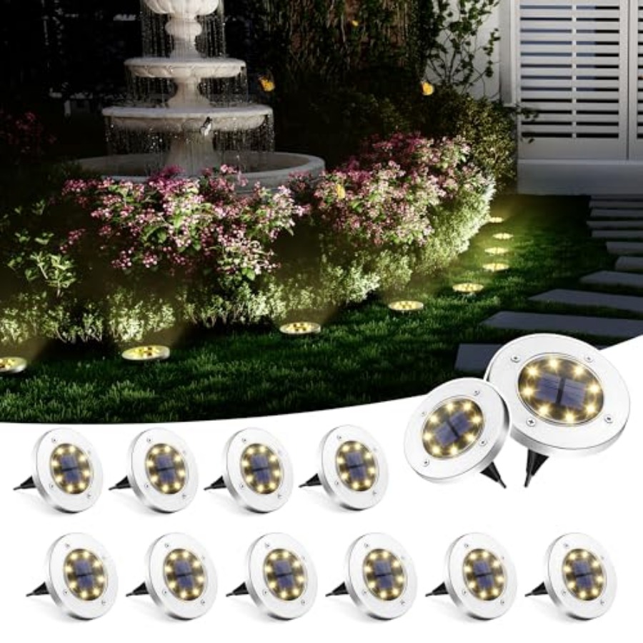 Outdoor Lighting Landscape - ไฟพื้นพลังงานแสงอาทิตย์ ไฟโซลาร์เซลล์กลางแจ้ง กันน้ำ 8 LED ไฟตกแต่งสวน