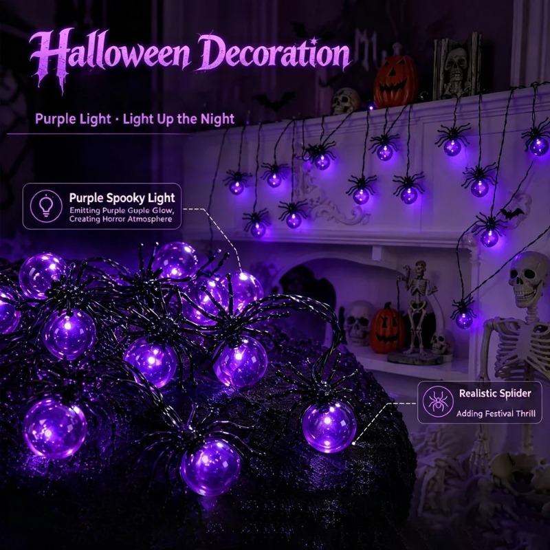 ไฟสาย LED รูปแมงมุมใช้พลังงานจ - Outdoor Lighting Decoration บทวิจารณ์และราคา