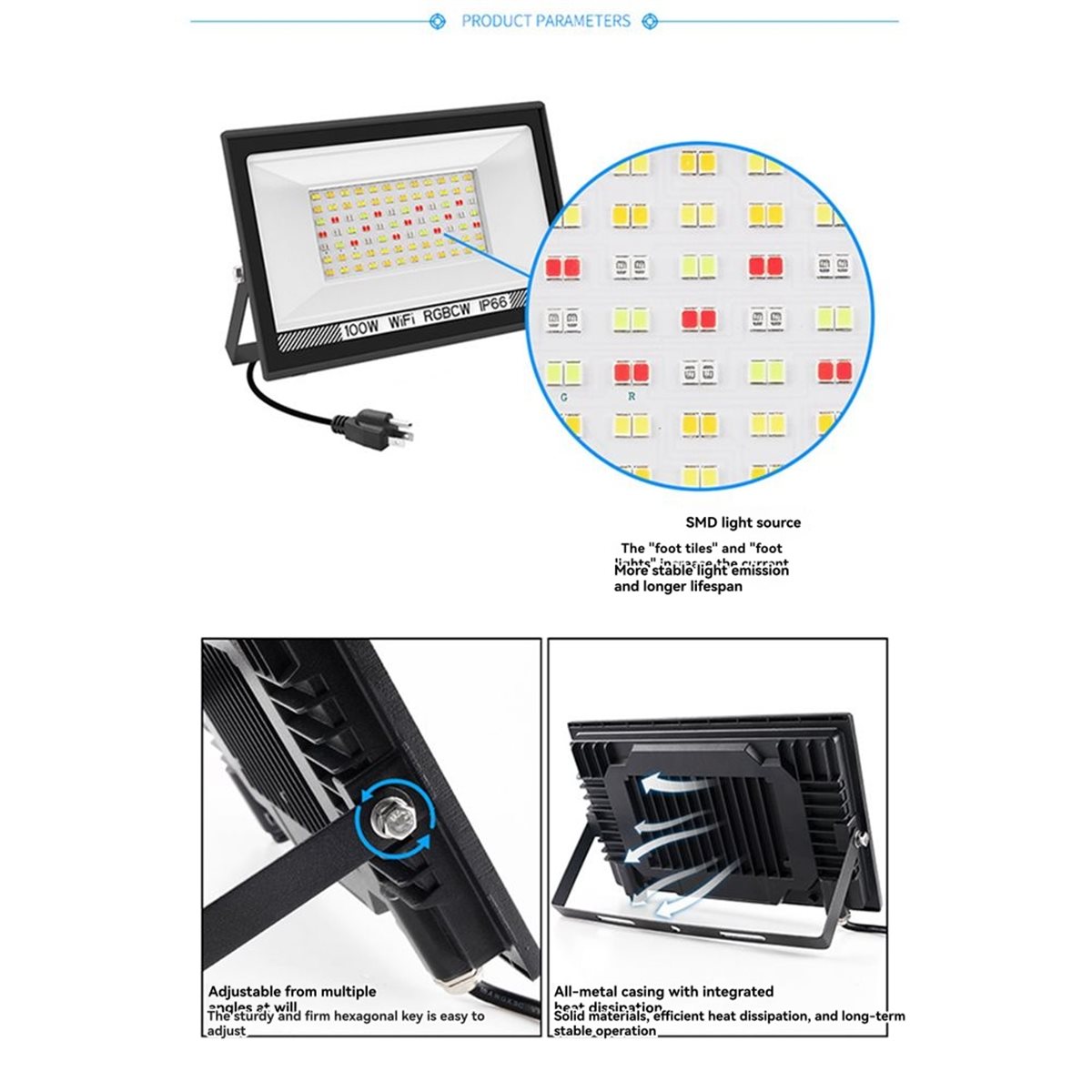 ไฟสปอร์ตไลท์ LED RGBCW 100W ยี - Outdoor Lighting Uk บทวิจารณ์และราคา